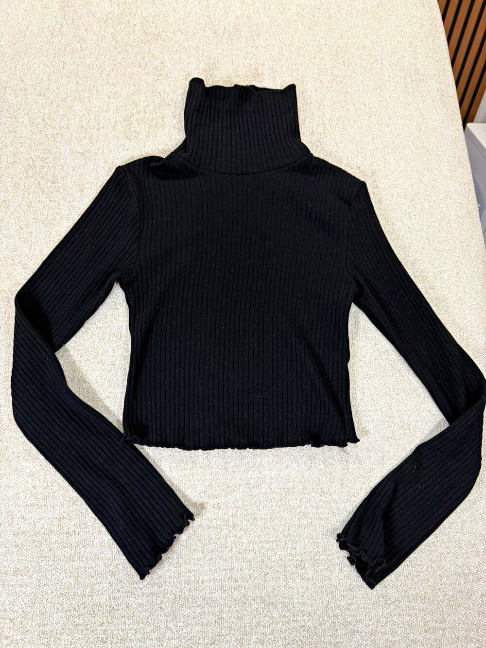 FB Sister Black Ribbed Knit Turtleneck Long Sleeve Pullover Sweater S
